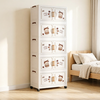 Meuble de rangement multifonctionnel 5 tiroirs en plastique à motif de dessin animé pour vêtements, armoire de rangement pliable portable en plastique pour chambre à coucher