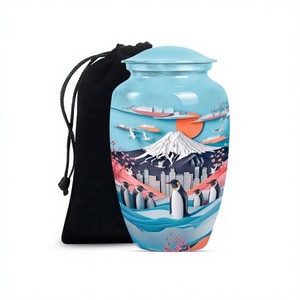 Urna para adultos de cremación de pingüinos y montañas de aluminio grande de alta calidad para cenizas con bolsa de terciopelo gratis - Product Image 1