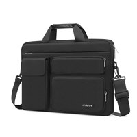 Sacoche Oxford à trois poches frontales de 13 à 17 pouces Sacoche portable en PU pour ordinateur portable avec bandoulière à rabat et barre d'attache