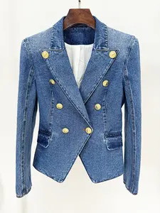 EN STOCK, lo más nuevo de 2024, chaqueta de pasarela de diseñador, chaqueta vaquera con botones de León cruzados ajustados para <span class=keywords><strong>mujer</strong></span>, minifalda - Product Image 2