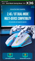 X36 Distressed Coating Gaming Ergonomic 5 Tombol Dual Mode 2.4GHz Bluetooth 5.0 Dapat Diisi Ulang 500mAh Tipe C Silent RGB Mouse