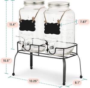 Estilo EST4358 Verre 2-pièce Ensemble Mason Jar Boire Distributeur se trouve sur support en métal avec tableau étiquette et craie avec couvercle et <span class=keywords><strong>spig</strong></span> - Product Image 3