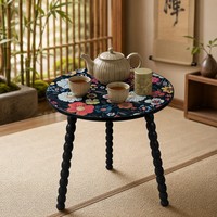 Table d'appoint spirale torsadée avec pieds en bois massif, motif Mandala, ronde, détachable, pour salon, décorative