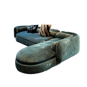 Canapé en arc de designer français Grand meuble rétro de salon de relaxation d'angle en tissu vert forêt - Product Image 1