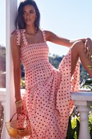 Robe longue de plage élastique pour femmes, bretelles Spaghetti, vêtements d'été, imprimé à pois, nouvelle collection