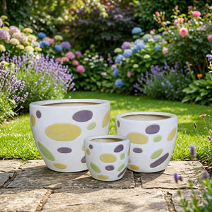 Modern Lightweight Ceramic <b>Flower</b> <b>Pots</b> Set with Circular Pattern Glazed Finish Drainage Hole 3 <b>Pots</b> <b>for</b> Indoor Use - Product Image 2