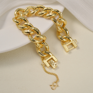 bold curb chain carved textured <b>copper</b> polished custom men fashion party secure extension wholesale 18k gold plated <b>bracelet</b> - Product Image 4