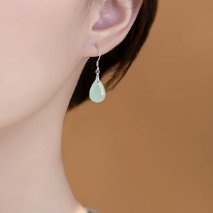 Pendientes de gota de jadeíta natural de grado A con incrustaciones de plata S925 de alta gama, piedra de jade tipo hielo, pendientes colgantes modernos para mujer - Product Image 4