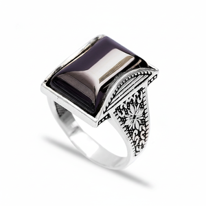 Onyx Stone Rectangle Shape Ottoman Style Authentic <b>Men</b> <b>Ring</b> Turkish Wholesale Handmade 925 Sterling <b>Silver</b> - Product Image 2