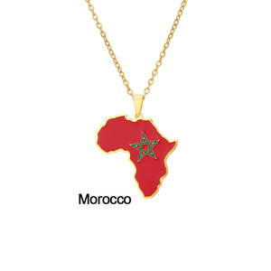 Collar con colgante de <span class=keywords><strong>mapa</strong></span> de África de acero inoxidable chapado en oro de 18 quilates para mujeres y hombres, <span class=keywords><strong>Marruecos</strong></span>, Togo, Uganda, Mozambique, mapas, regalo de joyería - Product Image 1
