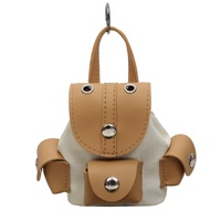 Gantungan Tas Mini Backpack Model Snap Button dengan Penutup Kulit, Carabiner, Klip Pinggang, Gantungan Kunci, Multi Kantong, Gaya Vintage, Custom