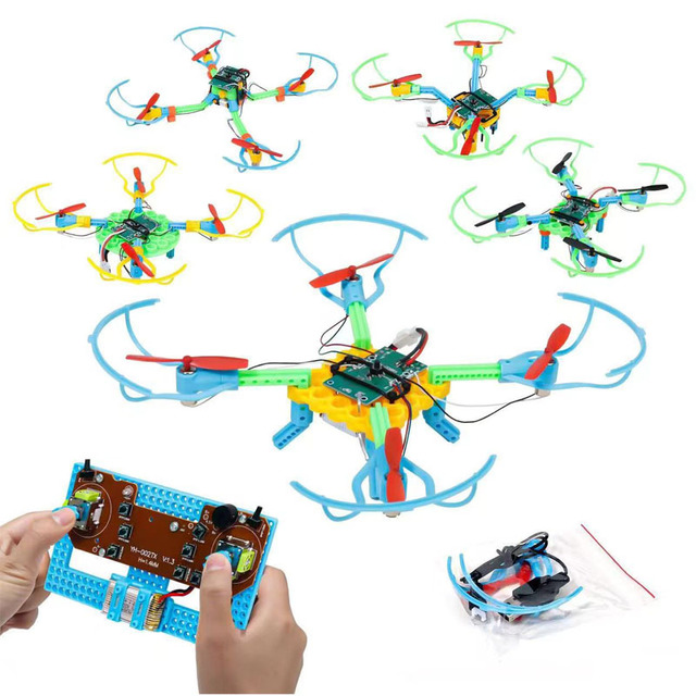 STEM Toy DIY Rc Drone Assembly Remote Control Aircraft Training on Assembling RC Four-axis for Kids Leaning