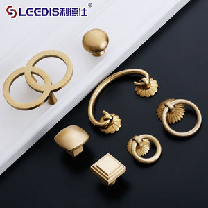 Lcedis Chinese Style Brass Cabinet Handles Ring Shape Single Hole Furniture Hardware Durable Cabinet Door <b>Knobs</b> - Product Image 1