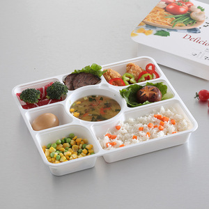 Contenitore per Alimenti da Asporto in Plastica Usa e Getta con 7 Scomparti, Nero Trasparente <span class=keywords><strong>Bianco</strong></span>, Adatto al <span class=keywords><strong>Microonde</strong></span>, con Ciotola per Zuppa - Product Image 1