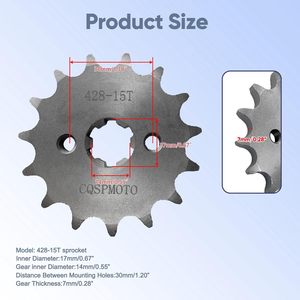 Pignon avant de moteur de moto de haute qualité 428 15T 17mm pour ATV <span class=keywords><strong>Quad</strong></span> chinois 50cc/70cc/110cc/<span class=keywords><strong>125cc</strong></span>/140cc/160cc Sunl/Lifan - Product Image 3