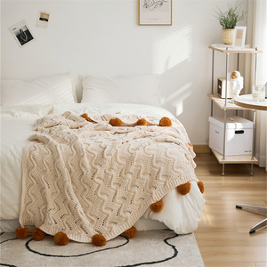 FTS Factory Soft Cable hecho a mano Pompom Chenille <span class=keywords><strong>manta</strong></span> hecha punto sofá cama - Product Image 3
