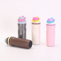Gourde sport isotherme personnalisée de 20 oz à double paroi avec poignée, en acier inoxydable, avec paille et couvercles