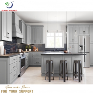 Meubles de cuisine américains modernes de luxe, style américain, ensemble d'armoires de cuisine en bois gris Shaker - Product Image 3