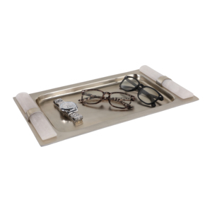Vassoio decorativo in metallo con manici in pietra per decorare il tavolino da caffè, elegante complemento d'arredo per la casa, per gioielli o oggetti decorativi. - Product Image 2