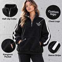Ensemble de survêtement 2 pièces personnalisé pour femme avec rayures contrastées, sweat-shirt à col montant et fermeture éclair partielle, pantalon de jogging doux pour un look décontracté quotidien et urbain