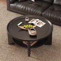 Table basse en bois massif de style vintage français en noir et brun : design classique et minimaliste, idéale pour les salons, les hôtels