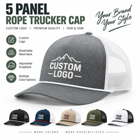 Casquette Trucker 5 Panneaux Personnalisée avec Corde, Dos en Maille, Réglable, Fermeture Snapback, Logo Brodé, OEM, pour Extérieur, Décontractée