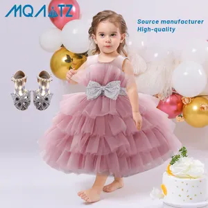 Mqatz Kinderen Jurk 2023 Gelaagde Strik Mouwloos Voor Feestjurk Meisjes Mode Fabriek Prijs Jurken Voor Babyjurken