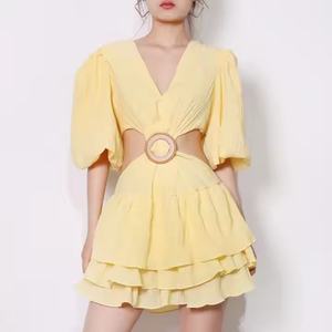 Nuevo Vestido Elegante de Primavera con Logotipo Personalizado, Manga Abullonada, Cuello en V, Mini Vestido Sexy Informal de Verano para Mujer - Product Image 1