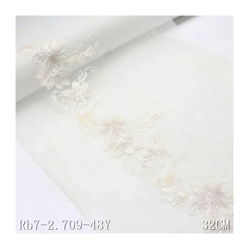 Stretch Lace Trim Fashion Flower Embroidery Fabric 32cm Pale Yellow Soft Tulle Lace for Women Dresses