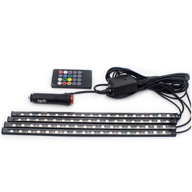 18 LED RGB Wireless Remote Control Decorative LED Strip Atmosphere Car Lights Interior