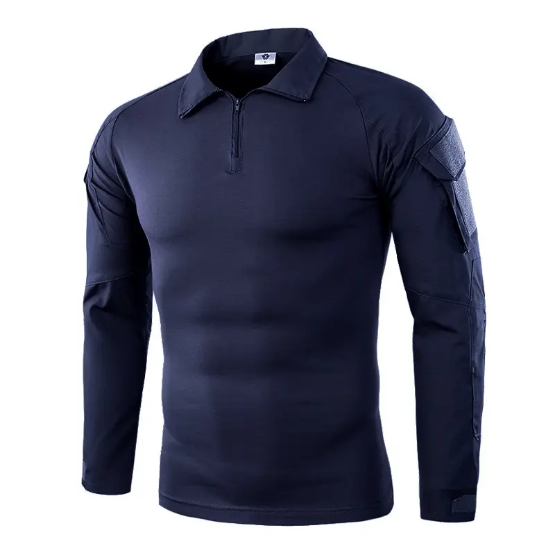 Camiseta de algodão para homens, camiseta camuflada de manga comprida para uso ao ar livre, azul marinho, roupa de ciclismo, camiseta tática de geração sólida
