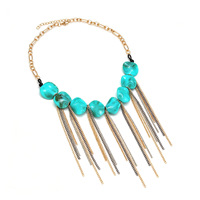 Collier ras du cou tendance 2027 pour femme, style bohème, avec pierres irrégulières turquoise et pampilles, chaîne bicolore
