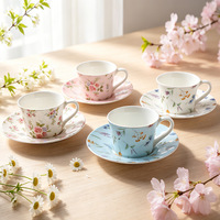 Ensemble tasse et soucoupe en porcelaine fine écologique, style européen et nordique, vente en gros, pour expresso et thé aux fleurs