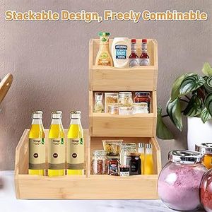 Wooden double-layer stackable vegetable storage basket, <b>desktop</b> <b>shelf</b>, household sundry storage box, lidless multi-layer - Product Image 4