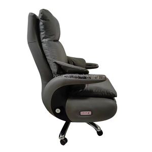 Kursi Eksekutif Putar Modern Berbahan Kulit PU Abu-abu Ergonomis yang Dapat Diperpanjang dengan Sandaran Kaki - Product Image 3