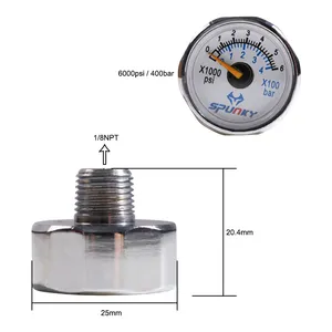 Bar Pressure Gauge Dual Range 0-400bar/0-6000psi Back Thread 1/8NPT Pressure Gauge