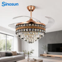 Ventilateur de plafond LED invisible en cristal moderne de 42 pouces avec 3 pales, télécommande et éclairage réglable, vente en gros d'usine OEM/ODM