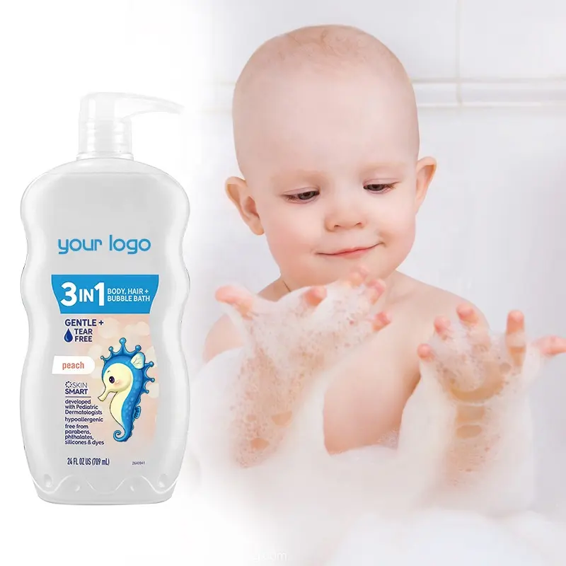 Fabrieksverkoop Organische Perzikgeur Baby 3-In-1 Lichaam + Haar + Bubbelbad Hydraterend Rijk Schuim