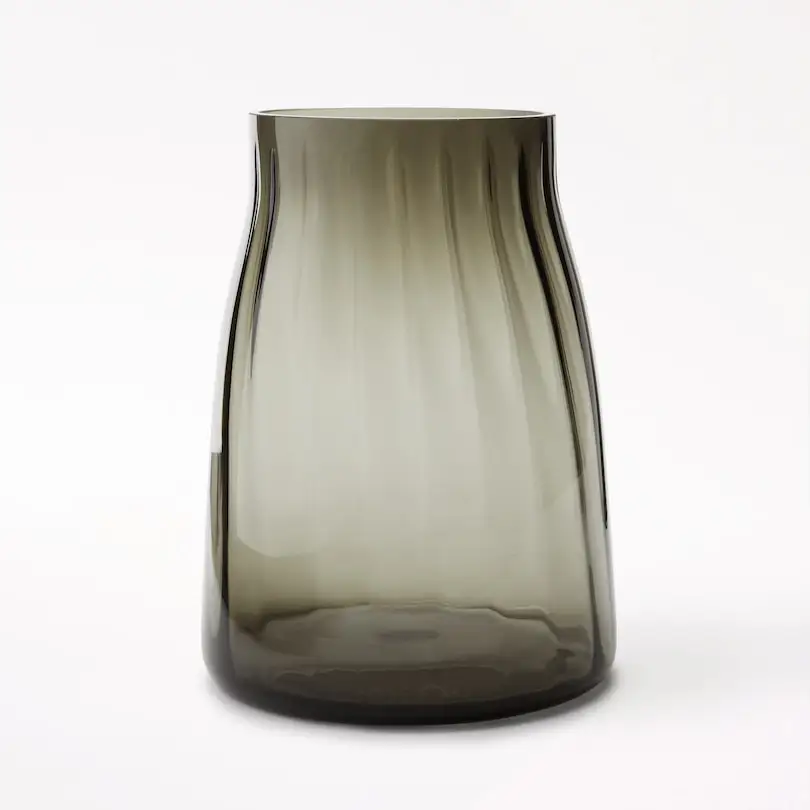背の高いリブ付きガラス花瓶、スモークウォーターボトルの家の装飾ガラスキャンドルジャー