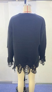 <span class=keywords><strong>Pull</strong></span> à col rond <span class=keywords><strong>noir</strong></span> personnalisé pour femmes, style gothique punk, tricot ajouré, <span class=keywords><strong>pull</strong></span> à épaules dénudées - Product Image 6
