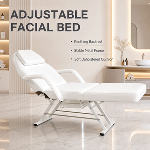 Camilla Facial Reclinable Ajustable de 3 Posiciones con Taburete de Cuero PU para Salón de Belleza, Spa y Clínica - Product Image 2