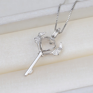 Colgante de Llave de Plata S925 Estilo Europeo Americano Wenchi para Mujer, 8mm, con Orificios para Perlas, Accesorios de Joyería, Componentes para DIY - Product Image 3