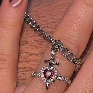 2 Stück können zusammen gebaut werden Herz und Schwert Zirkon Anhänger Halskette für Frauen Männer Paar versilbert vergoldet Choker Kette Schmuck - Product Image 3