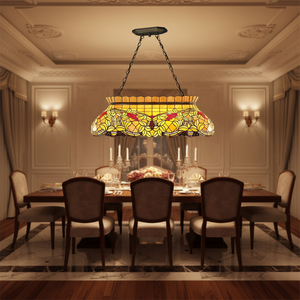 โคมไฟระย้ารูปทรงสี่เหลี่ยมผืนผ้าลายองุ่นขนาด 42 นิ้ว แบบทิฟฟานี่ ทำจากกระจกสีแฮนด์เมด พร้อมไฟ LED เหมาะสำหรับห้องรับประทานอาหาร โรงแรม ตกแต่งแสงสว่าง - Product Image 3