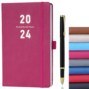 Aangepaste Pu Lederen Maandelijkse Jaarlijkse Dagelijkse Dagboek Hardcover Planner Organizer Cover Lederen Notebook Set Met Pen