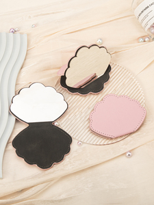Cute Shell Cloud Shaped Stainless Steel Pocket <b>Mirror</b> Shatterproof PU Leather Sleeve Stitched Edges <b>Compact</b> Vanity <b>Mirror</b> Bulk - Product Image 4