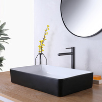 Robinet de salle de bain à col long en laiton massif, finition bronze canon, pour eau chaude et froide