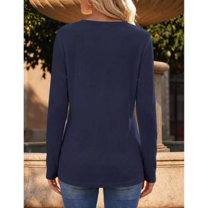 FOXA Blusa de punto gofrado de manga larga para mujer, cuello en V, con botones, ajuste holgado, estilo casual elegante, jersey básico, Otoño 2026 - Product Image 3