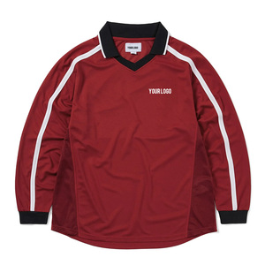 Camiseta Deportiva Unisex Healy Roja de Manga Larga con Cuello en V, Secado Rápido, Nailon, para Adultos, Diseño Deportivo con Logotipo Estampado en la Parte Delantera - Product Image 1