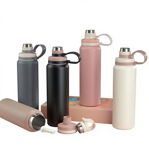 Nouvelle bouteille d'eau isotherme pour sports de plein air <span class=keywords><strong>Amazon</strong></span>, avec poignée portable pour garder au frais ; paille en acier inoxydable 304 - Product Image 1